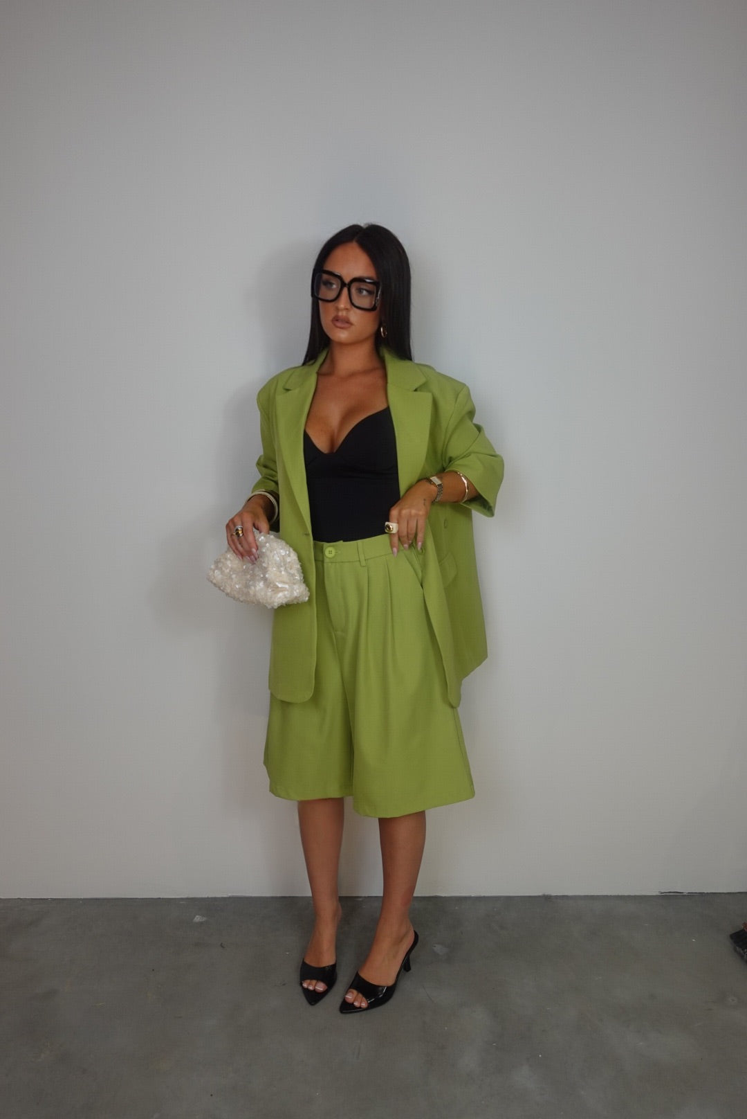 Ensemble blazer/bermuda - vert olive