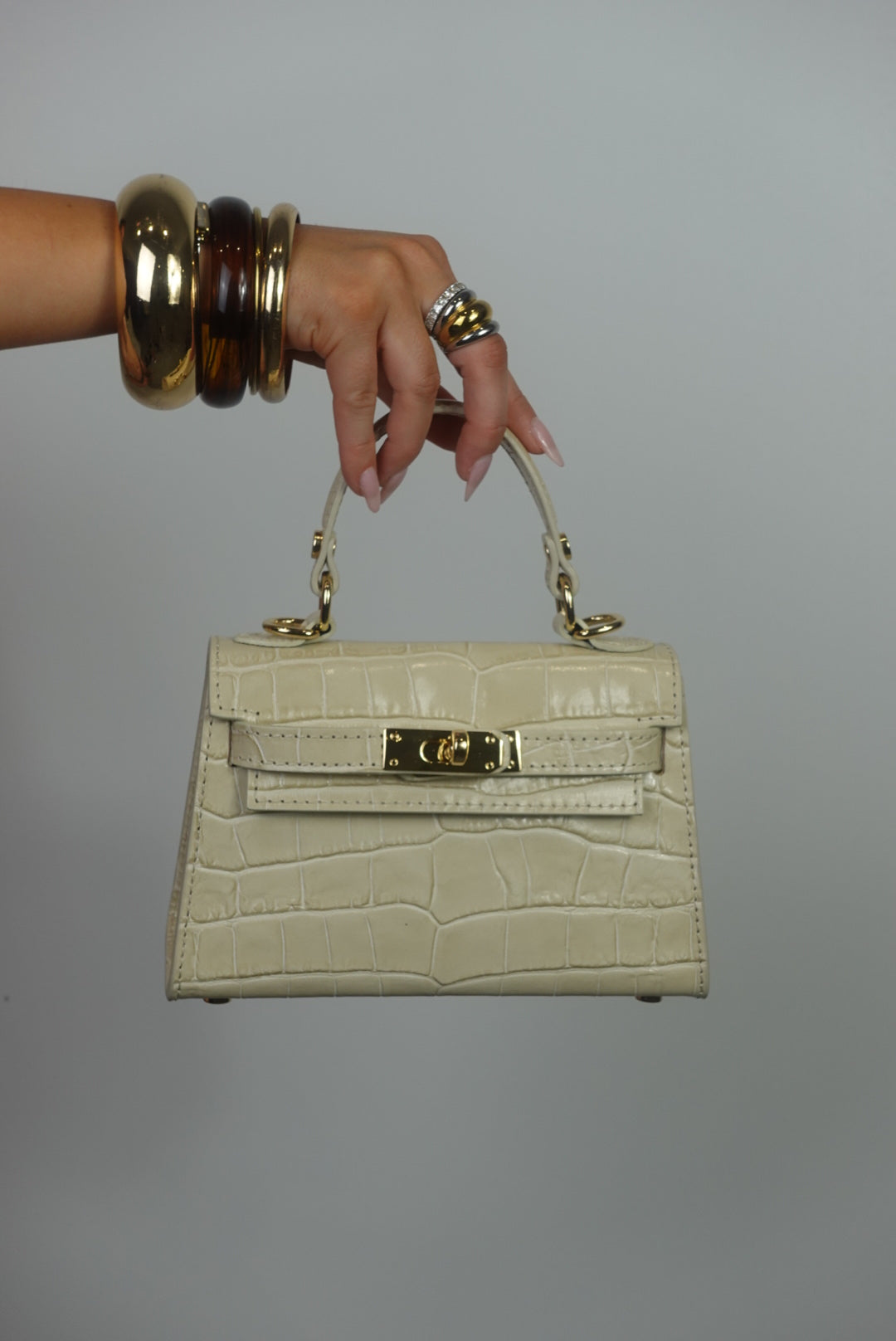 Sac en cuir petit format - croco beige