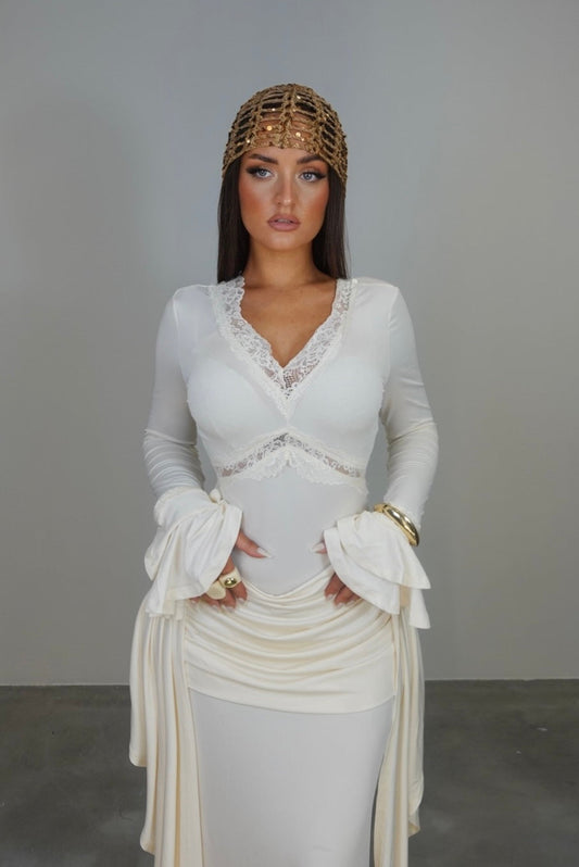 Robe longue bohème -  crème