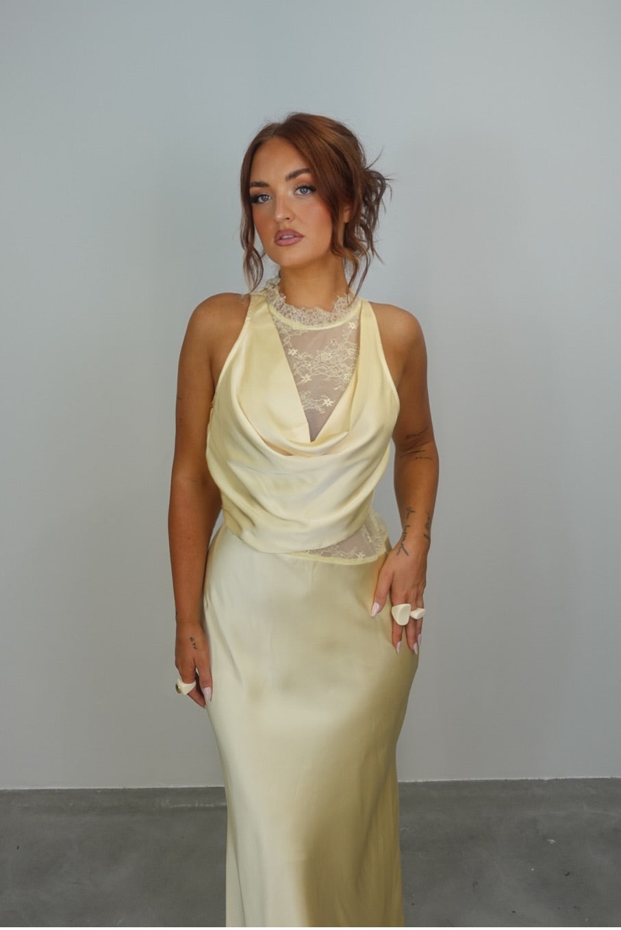 Robe longue dentelle - jaune