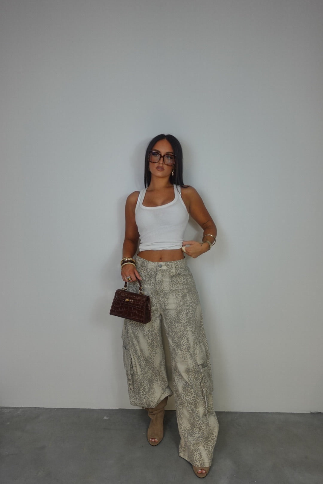 Jean loose taille haute - léopard