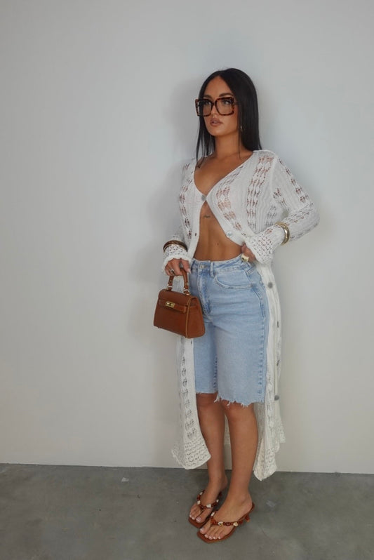 Gilet long en maille - blanc