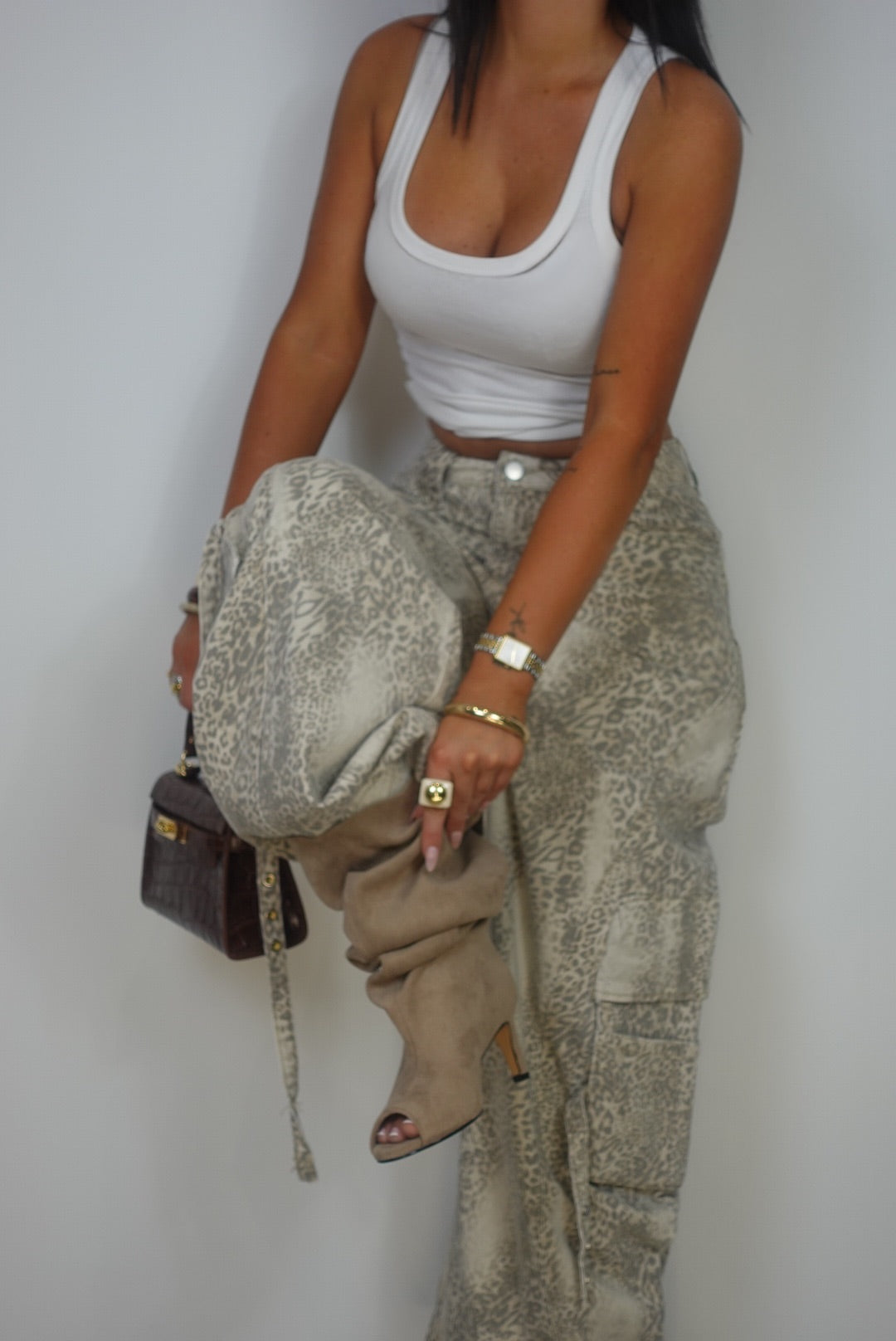 Jean loose taille haute - léopard