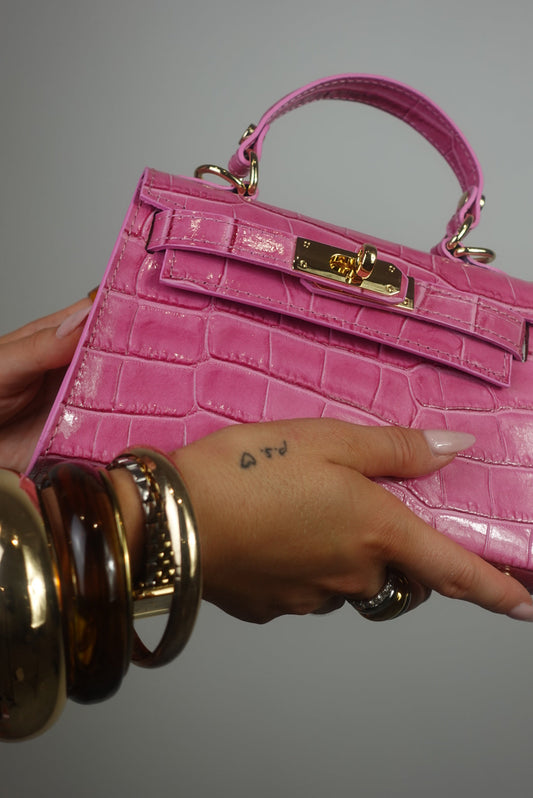 Sac en cuir petit format - croco rose